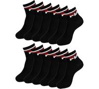 FILA 12 Paar kurze Sportsocken Baumwolle Frottee leicht UNISEX schwarz weiß grau verschiedene Größen, Schwarz , 43-46