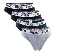FILA Damen Brazilian Slip - 4er Pack, Logo-Bund, Cotton Stretch, einfarbig Schwarz/Grau/Marine L