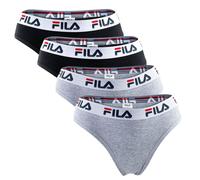 FILA Damen Brazilian Slip - 4er Pack, Logo-Bund, Cotton Stretch, einfarbig Schwarz/Grau L