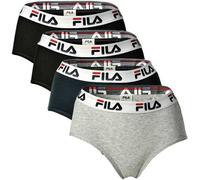 FILA Damen Hipster - 4er Pack Slip, Logo-Bund, Cotton Stretch, einfarbig Schwarz/Grau/Marine L