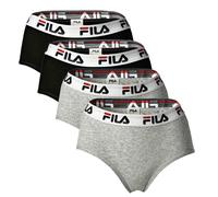 FILA Damen Hipster - 4er Pack Slip, Logo-Bund, Cotton Stretch, einfarbig Schwarz/Grau L
