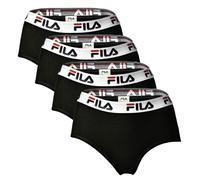 FILA Damen Hipster - 4er Pack Slip, Logo-Bund, Cotton Stretch, einfarbig Schwarz XS