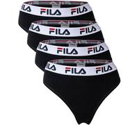 FILA Damen String, 4er Pack - Logo-Bund, Cotton Stretch, einfarbig Schwarz L