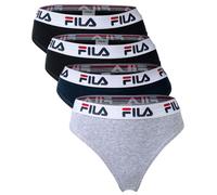 FILA Damen String, 4er Pack - Logo-Bund, Cotton Stretch, einfarbig Schwarz/Grau/Marine S