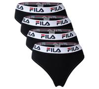 FILA Damen String, 4er Pack - Logo-Bund, Cotton Stretch, einfarbig Schwarz L
