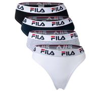FILA Damen String, 4er Pack - Logo-Bund, Cotton Stretch, einfarbig Weiß/Schwarz/Grau/Marine XS