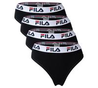 FILA Damen String, 4er Pack - Logo-Bund, Cotton Stretch, einfarbig Schwarz XS