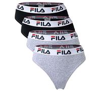 FILA Damen String - 4er Pack Slips, Logobund, Cotton Stretch (L, Schwarz/Grau)