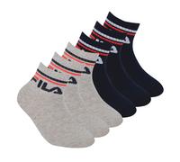FILA Kinder Socken, 6er Pack - Qaurter, Logo, Streifen, einfarbig Blau/Grau 23-26