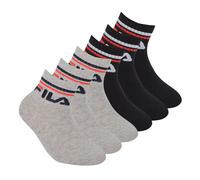 FILA Kinder Socken, 6er Pack - Qaurter, Logo, Streifen, einfarbig Schwarz/Grau 23-26
