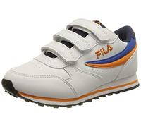 FILA Orbit Velcro Low Kids Sneaker, White-Medieval Blue-Tangelo, 33 EU