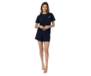 Fila Sommer-Pyjama für Damen, Farbe Marineblau. Kurzarmshirt, Rundhalsausschnitt, Logo auf der Vorderseite. Kurze Shorts mit elastischem Bund und Logo., blau, M