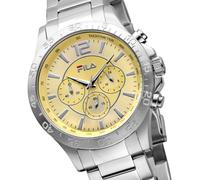 FILA Sport Tennis Chronograph Herren-Armbanduhr Stoppuhr Gehäuse Edelstahl Band Edelstahl mit Box und Garantiekarte SEIKO Quarz-Kaliber - Gelb