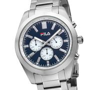 FILA Sport Tennis Chronograph Herren-Armbanduhr Stoppuhr Gehäuse Edelstahl Band Edelstahl mit Box und Garantiekarte SEIKO Quarz-Kaliber - dunkelblau-weiß