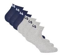 FILA Unisex Quarter Socken, 6er Pack - Kurzsocken, Training, Sport, Logo (2x 3 Paar) Blau/Grau 39-42