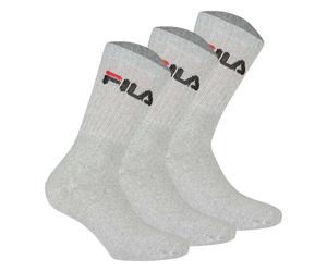 FILA Unisex Socken 3 Paar - Tennissocken, Crew Socks, Frottee, Sport, Logo 35-46 Grau / 39-42 (6-8 UK) 39-42 Grau