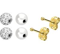 FILANGO 1 Paar Titan Ohrstecker 2 Perlen + 2 Epoxkugeln AUSTAUSCHBARE KUGEL Ohrring Ohr Schmuck Goldfarben 1,6 x 6 mm