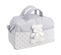 FILET - Kosmetikkoffer mit Griffen und Reißverschluss, mit Teddybär-Stickerei, aus gepolsterter Baumwolle, ideal für Babypflegeprodukte, 100% Made in Italy, Farbe Grau