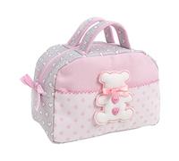 FILET - Kosmetikkoffer mit Griffen und Reißverschluss, mit Teddybär-Stickerei, aus gepolsterter Baumwolle, ideal für Babypflegeprodukte, 100% Made in Italy, Farbe Grau und Rosa
