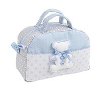FILET - Kosmetikkoffer mit Griffen und Reißverschluss, mit Teddybär-Stickerei, aus gepolsterter Baumwolle, ideal für Babypflegeprodukte, 100% Made in Italy, Farbe Grau und Blau