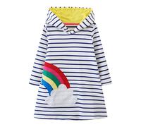 FILOWA Baby-Mädchen Kapuzenkleid Kinder Kapuzenpullover Kleider Regenbogen Langarm Baumwolle Blau Weiß Streifen Tops Pullover Hoodie Sweatshirt Kleid Frühling Herbst 2-3 Jahre，3T