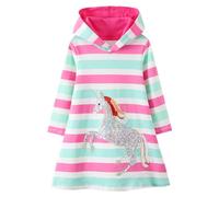 FILOWA Kapuzenkleid für Baby-Mädchen Einhorn Pailletten Kinder Kapuzenpullover Kleid Langarm Baumwolle Rosa Grün Streifen Stickerei Pullover Hoodie Sweatshirt Tops Kleider Frühling Herbst 2-3 Jahre