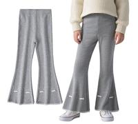 FILOWA Leggings Schlaghose für Mädchen Stretch Bootcut Hosen Baumwolle Flared Legging Kinder Schlag Hose Ausgestellte Yogahosen für Freizeit Frühling Herbst Outfit Strickhose für 6-7 Jahre, Grau