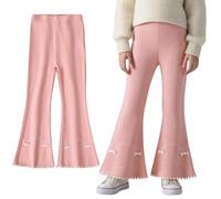 FILOWA Leggings Schlaghose für Mädchen Stretch Bootcut Hosen Baumwolle Flared Legging Kinder Schlag Hose Lang Ausgestellte Yogahosen für Freizeit Frühling Herbst Strickhose für 4-5 Jahre, Rosa