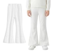 FILOWA Leggings Schlaghose für Mädchen Stretch Bootcut Hosen Baumwolle Flared Legging Kinder Schlag Hose Ausgestellte Yogahosen für Freizeit Karneval Outfit Strickhose für 5-6 Jahre, Weiß