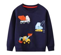 FILOWA Sweatshirt für Junge Kinder Baumwoll Langarm Pullover Bagger Traktor Muster Sweater LKW Drucken Jumper Marineblau Outdoor Warmes Langarmshirt Frühling Herbst Winter Top 2-3 Jahre, Gr.92-98