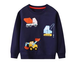 FILOWA Sweatshirt für Junge Kinder Baumwoll Langarm Pullover Bagger Traktor Muster Sweater LKW Drucken Jumper Marineblau Outdoor Warmes Langarmshirt Frühling Herbst Winter Top 2-3 Jahre, Gr.92-98