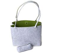 FilzGut Damen Shopper Filztasche 15L Grau & Grün - große Handtasche & Schultertasche - modische Shoppertasche aus Filz, Kinder Tasche, Einkaufstasche