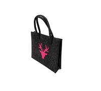 Filztasche Hirschkopf Hirsch Einkaufstasche Tasche Shopper ca. 35 x 10 x 28 cm Einkaufskorb (Dunkelgrau-Pink)