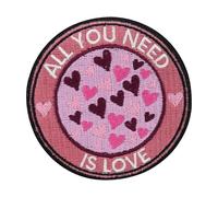 Finally Home All you need is Love Patch zum Aufbügeln - Herz Liebe Aufnäher | Rundes Rosa Aufnäher Motiv: Herzen, Heart, Liebe & LGBTQ. Als Bügelbild für Jeansjacke & Beutel.