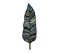 Finally Home Blau Gemusterte Feder Patch zum Aufbügeln - Vogel Aufnäher | Feather Aufbügler: Vogelfeder, Vögel, Boho, Peace & Gefieder. Als Bügelbild für Tasche & Jeansjacke.