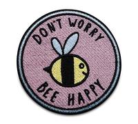 Finally Home Dont worry bee Happy Biene Patch zum Aufbügeln - Aufnäher | Spruch Aufbügler: Cute Tiere, Rund, Retro & Hippie. Als Bügelbild für Jeansjacke, Tasche & Beutel.
