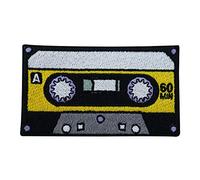 Finally Home Gelbe 80er Kassette Patch zum Aufbügeln - Musik | Vintage-Motiv für Fans: Walkman & Rock. Als Bügelbild für Rucksack & Jeansjacke.