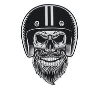 Finally Home Großer Bärtiger Biker Totenkopf Rückenpatch zum Aufbügeln | Motorrad Kutten Patches, Totenschädel Bügelpatch, Rückenaufnäher, Große Aufnäher für Männer