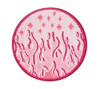 Finally Home Patch zum Aufbügeln - Rosa Flammen | Y2K Retro Patches, Feuer Aufbügler, Kleiner runder Flicken, Pinker Girl Aufnäher Jeansjacke
