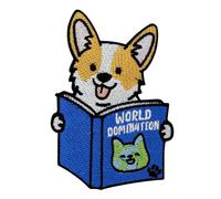 Finally Home Patch zum Aufbügeln - World Domination Hund | Witziger Hunde Patches, Cute Corgi Aufbügler, Süße Meme Flicken, Buch Aufnäher, Blaues Bügelbild