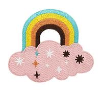 Finally Home Retro Regenbogen mit Wolke Patch zum Aufbügeln Boho Aufnäher | Motiv für Regenbogen-Fans: Rainbow, Peace, Himmel, Pride & Bunt. Als Bügelbild für Jeansjacke & Beutel.
