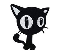 Finally Home Schwarze Katze Patch zum Aufbügeln - Süßer Cat Aufnäher | Katzen Motiv: Tier, Comic, Halloween, Pfote & Cute. Als Bügelbild für Jeansjacke, Tasche & Beutel.