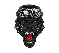 Finally Home Schwarzer Biker Panther Patch zum Aufbügeln | Motorrad Kutten Patches für Lederwesten, Tier mit Helm Bügelflicken, Weste Flicken, Motorcycle Aufnäher für Männer