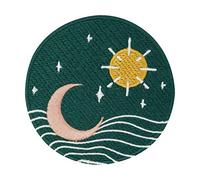 Finally Home Sonne Mond und Sterne Patch zum Aufbügeln - Weltall Aufnäher | Soul of the Moon: Welle, Wasser, Grün, Abstrakt, Retro & Natur. Als Bügelbild für Jeansjacke & Jacke.