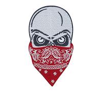 Finally Home Totenkopf mit rotem Bandana Patch zum Aufbügeln | Aufnäher geeignet für Lederwesten, Totenschädel Patches, Biker Schädel Bügelflicken, Motorrad Kutte Flicken