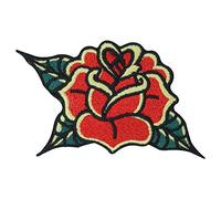 Finally Home Vintage Rose Patch zum Aufbügeln | Retro Rosen Blume Patches, Blumen Bügelflicken, Flower Flicken, Aufnäher in Rot und Grün