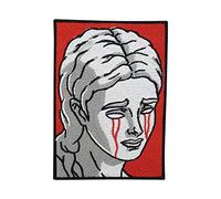 Finally Home Weinende Statue Patch zum Aufbügeln - Mythologie Aufnäher | Rotes Kunst Motiv: Vintage, Retro, Oldschool, Art & Zeus. Als Bügelbild für Jeansjacke & Jacke.