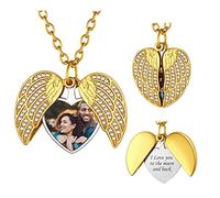 FindChic Engelsflügel Herz Medaillon Halskette für Fotos Damen Personalisierte Halskette mit Bild zum Aufklappen Locket Memorial Fotoanhänger Schmuck für Weihnachten Geburtstag, Gold, 50+5cm
