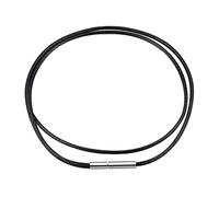 FindChic Lederkette geflochten 2mm Herren Wachsschnur Kette 61cm lang Collier Halsreif Schwarze Halskette mit Edelstahl Verschluss Modernes Kautschukseil für Männer Jungen Frauen