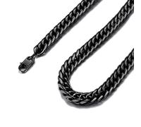 FindChic Massiv Panzerkette schwarz Herren Edelstahl Halskette 12mm Punk Cuban Link 51cm Kubanische Gliederkette mit Geschenkebox für Jungen männer